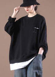 Luxury Black Patchwork Pullover Streetwear Tops - bagstylebliss