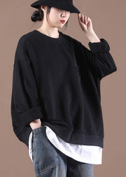 Luxury Black Patchwork Pullover Streetwear Tops - bagstylebliss