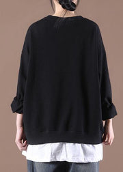 Luxury Black Patchwork Pullover Streetwear Tops - bagstylebliss