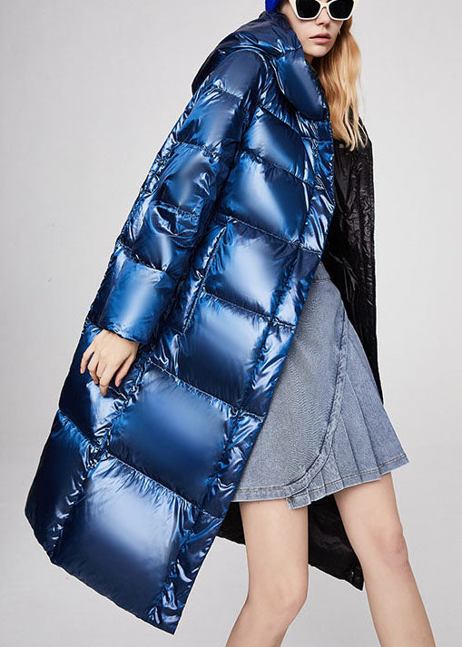 Luxury Blue zippered Pockets Loose Winter Duck Down Coat