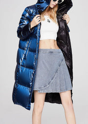 Luxury Blue zippered Pockets Loose Winter Duck Down Coat