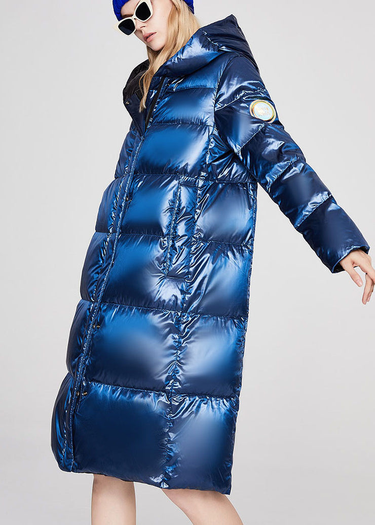 Luxury Blue zippered Pockets Loose Winter Duck Down Coat