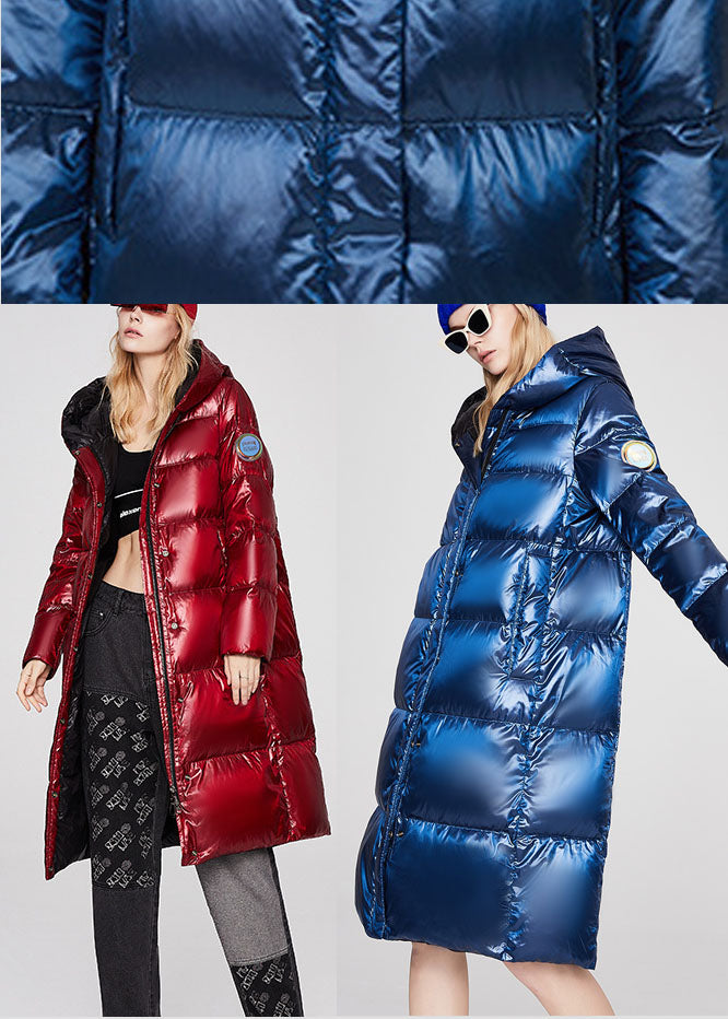 Luxury Blue zippered Pockets Loose Winter Duck Down Coat