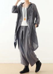 Luxury Gray Button Linenlow High Design Spring Jacket - bagstylebliss