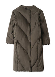 Luxury Green O-Neck zippered Loose Winter Duck Down Coats