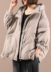 Luxury Khaki Loose Zippered Winter Duck Down Long sleeve Down Coat