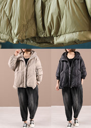 Luxury Khaki Loose Zippered Winter Duck Down Long sleeve Down Coat