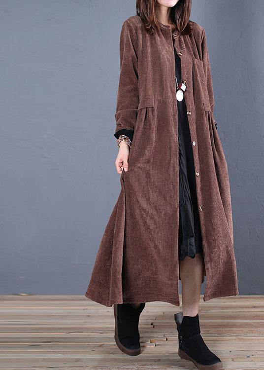 Luxury Loose fitting Coats fall coats chocolate o neck pockets outwear - bagstylebliss