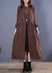 Luxury Loose fitting Coats fall coats chocolate o neck pockets outwear - bagstylebliss