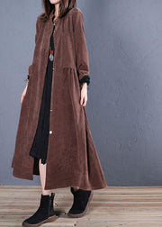 Luxury Loose fitting Coats fall coats chocolate o neck pockets outwear - bagstylebliss