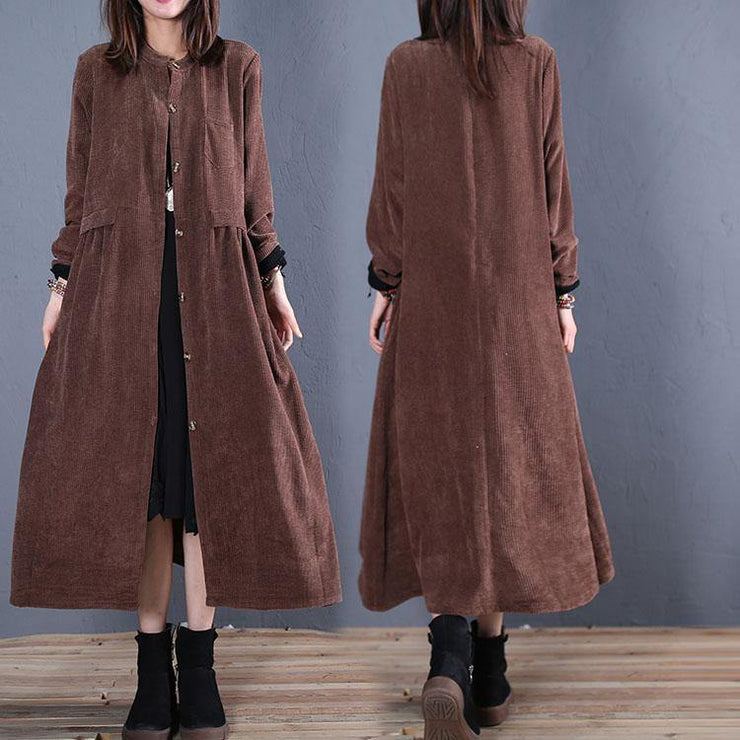 Luxury Loose fitting Coats fall coats chocolate o neck pockets outwear - bagstylebliss