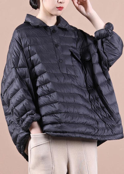 Luxury Loose fitting down jacket Jackets black lapel pockets duck down coat - bagstylebliss