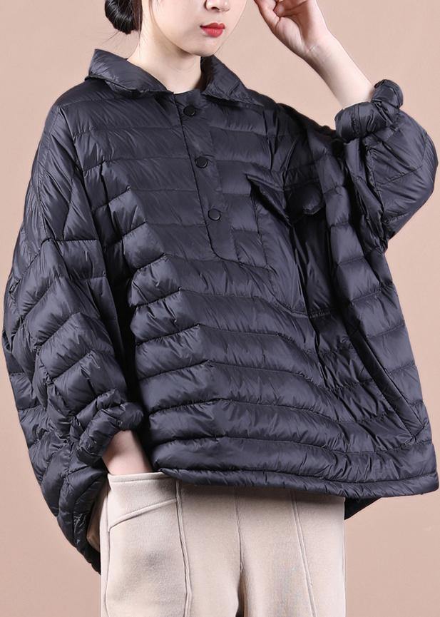 Luxury Loose fitting down jacket Jackets black lapel pockets duck down coat - bagstylebliss