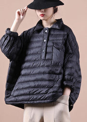 Luxury Loose fitting down jacket Jackets black lapel pockets duck down coat - bagstylebliss