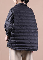 Luxury Loose fitting down jacket Jackets black lapel pockets duck down coat - bagstylebliss