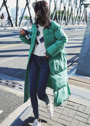 Luxury Loose fitting snow jackets winter outwear green o neck pockets duck down coat - bagstylebliss