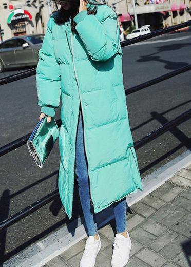 Luxury Loose fitting snow jackets winter outwear green o neck pockets duck down coat - bagstylebliss