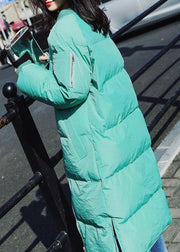 Luxury Loose fitting snow jackets winter outwear green o neck pockets duck down coat - bagstylebliss