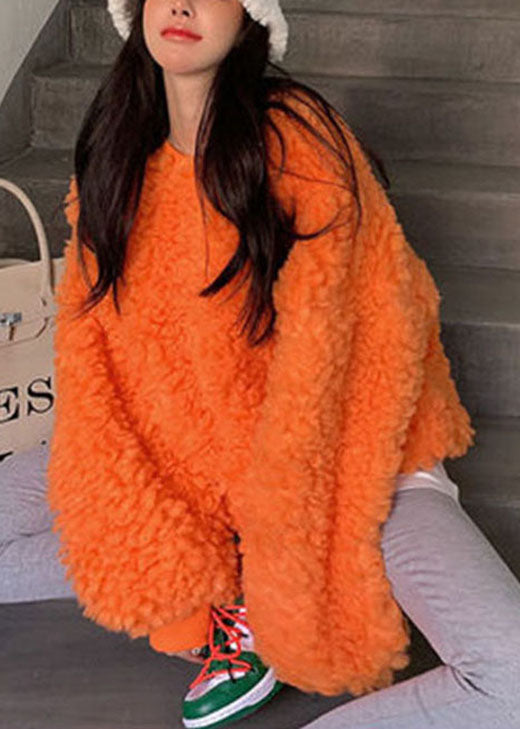 Luxury Orange O-Neck cozy Winter Loose Sweatshirt