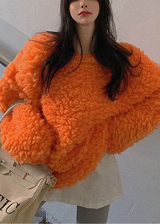 Luxury Orange O-Neck cozy Winter Loose Sweatshirt