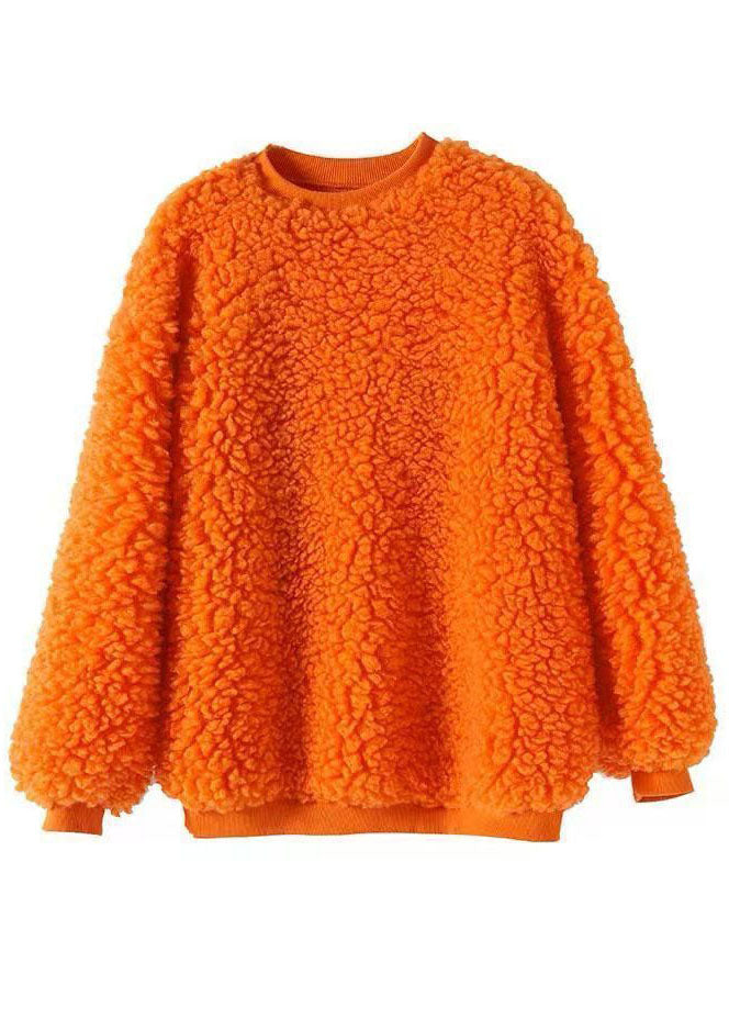 Luxury Orange O-Neck cozy Winter Loose Sweatshirt