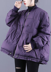 Luxury Purple Zippered Pockets Drawstring Winter Down Coats Long sleeve