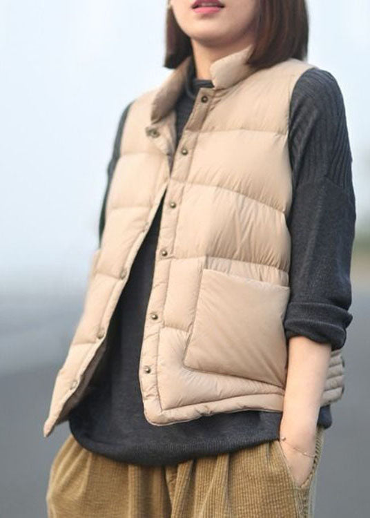 Luxury White Pockets Button asymmetrical design Winter Puffer Vest