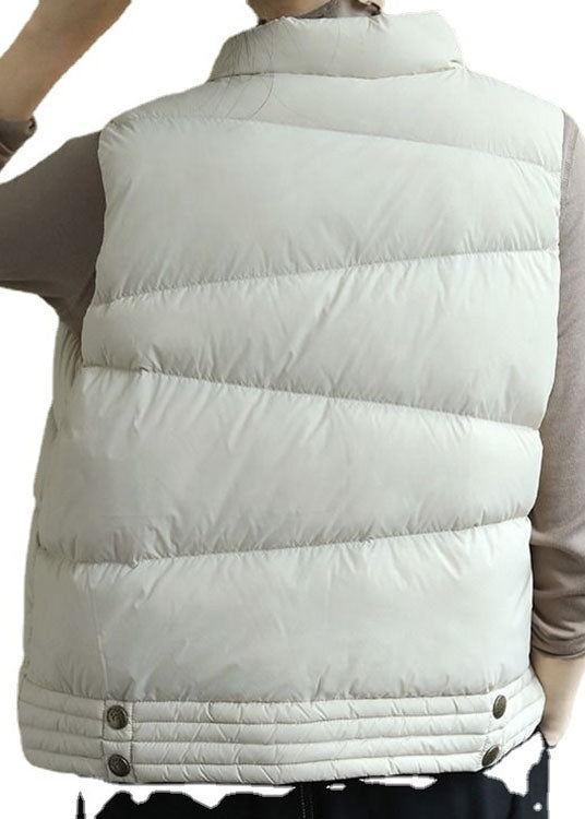 Luxury White Pockets Button asymmetrical design Winter Puffer Vest