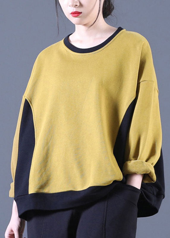 Luxury Yellow O-Neck Patchwork Loose Fall Pullover Street Wear