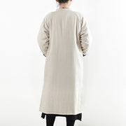 Luxury beige white casual coat Loose fitting cotton coat Elegant side open trench coat Chinese Button