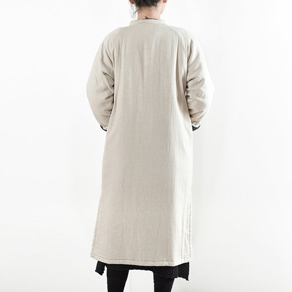 Luxury beige white casual coat Loose fitting cotton coat Elegant side open trench coat Chinese Button