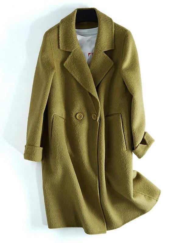 Luxury beige woolen outwear Loose fitting mid-length coats Notched jacket long sleeve - bagstylebliss