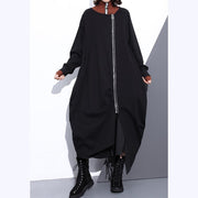 Luxury black Coat plus size O neck asymmetrical design Coats fine zippered long coats