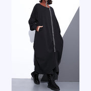 Luxury black Coat plus size O neck asymmetrical design Coats fine zippered long coats