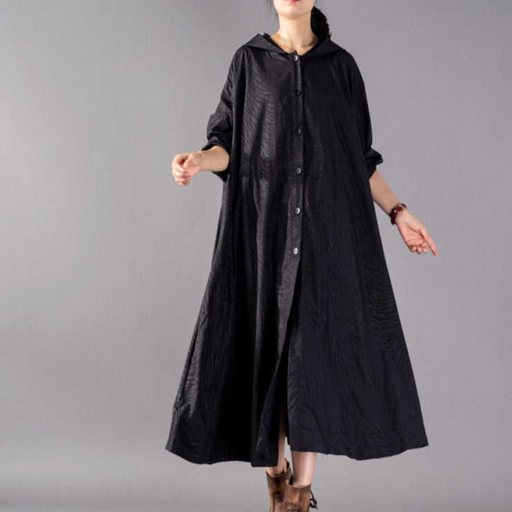 Luxuriöse schwarze Mäntel Oversize-Mode-Trenchcoat mit Kapuze Feiner Baggy-Wintermantel