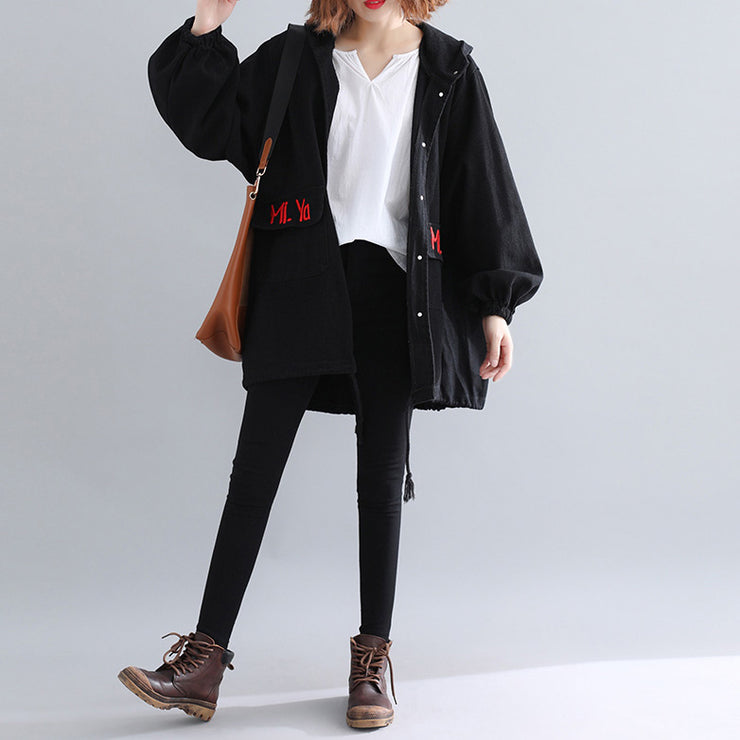 Luxury black Parkas for women casual hooded warm winter coat Elegant embroidery winter coats