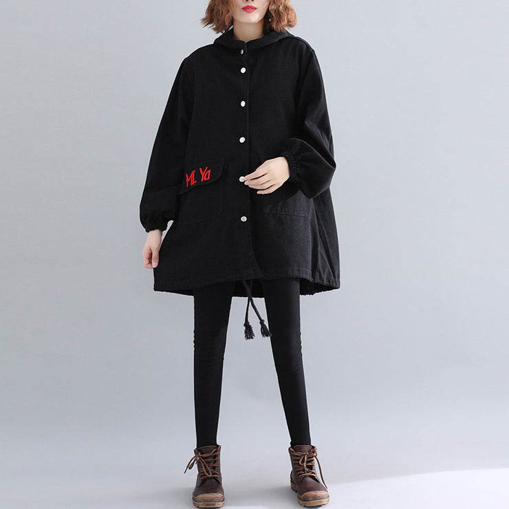 Luxury black Parkas for women casual hooded warm winter coat Elegant embroidery winter coats