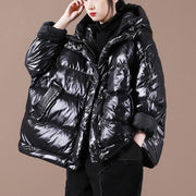 Luxury Black Down Coat Winter Loose-fitting Down Jacket Hooded Zippered Warm Coats - bagstylebliss