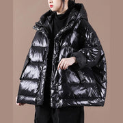 Luxury Black Down Coat Winter Loose-fitting Down Jacket Hooded Zippered Warm Coats - bagstylebliss