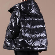 Luxury Black Down Coat Winter Loose-fitting Down Jacket Hooded Zippered Warm Coats - bagstylebliss