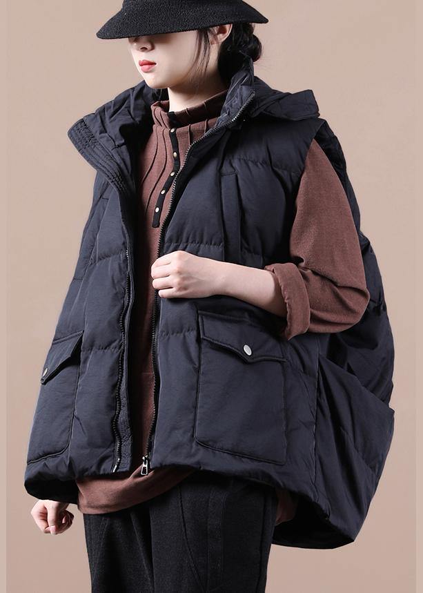 Luxury black down jacket woman oversize parka stand collar pockets Casual Vest - bagstylebliss