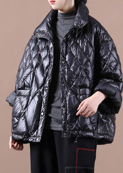 Luxury black goose Down coat Loose fitting snow jackets stand collar Button Down New Jackets - bagstylebliss