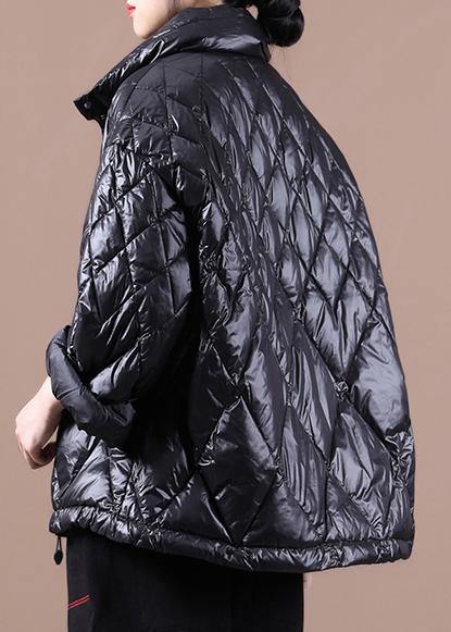 Luxury black goose Down coat Loose fitting snow jackets stand collar Button Down New Jackets - bagstylebliss
