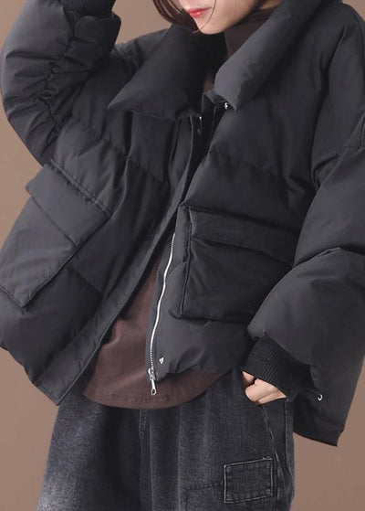 Luxury black goose Down coat trendy plus size down jacket winter stand collar outwear - bagstylebliss