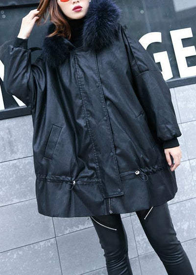 Luxury black overcoat trendy plus size winter jacket hooded fur collar overcoat - bagstylebliss