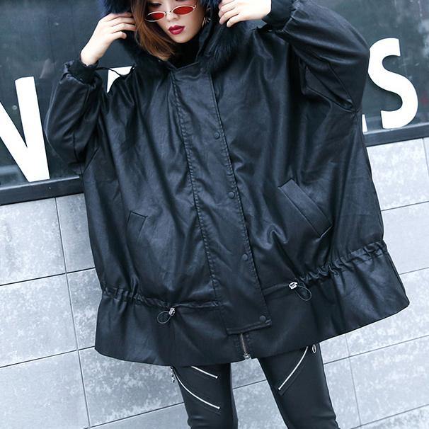 Luxury black overcoat trendy plus size winter jacket hooded fur collar overcoat - bagstylebliss