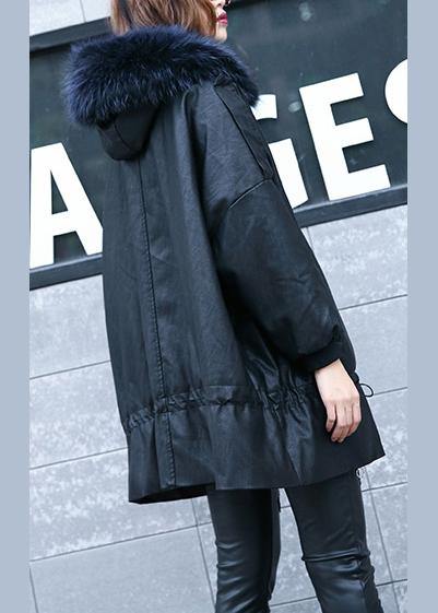 Luxury black overcoat trendy plus size winter jacket hooded fur collar overcoat - bagstylebliss