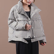 Luxury black plaid duck down coat trendy plus size stand collar Luxury overcoat - bagstylebliss