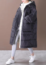 Luxury black warm winter coat plus size womens parka hooded pockets Warm coats - bagstylebliss