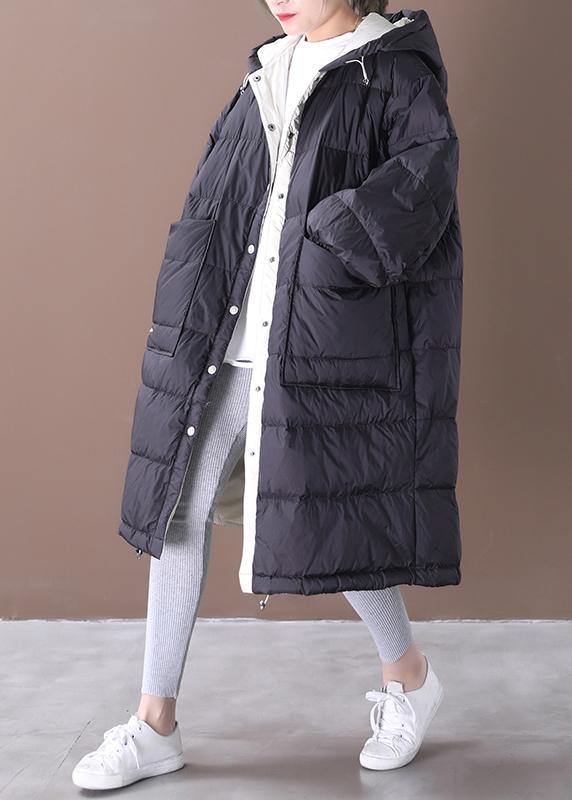 Luxury black warm winter coat plus size womens parka hooded pockets Warm coats - bagstylebliss